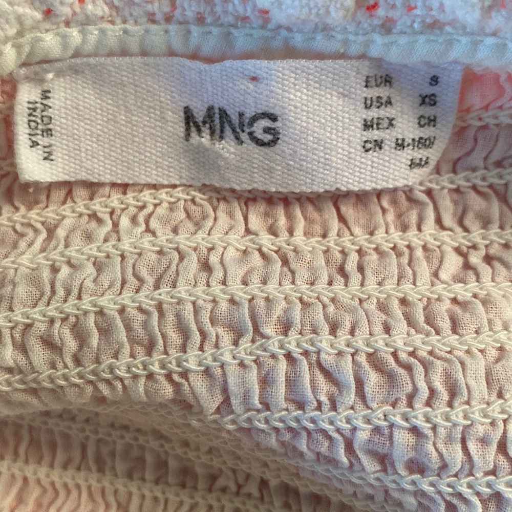 Mango MNG White Eyelet Lace Smocked Ruffle Tie Front Tassel Cropped Blouse - XS - Picture 9 of 9